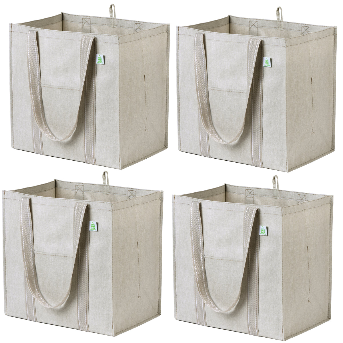 4 Packs Reusable Grocery Shopping Bag w/ bottle holder, Hard bottom, F