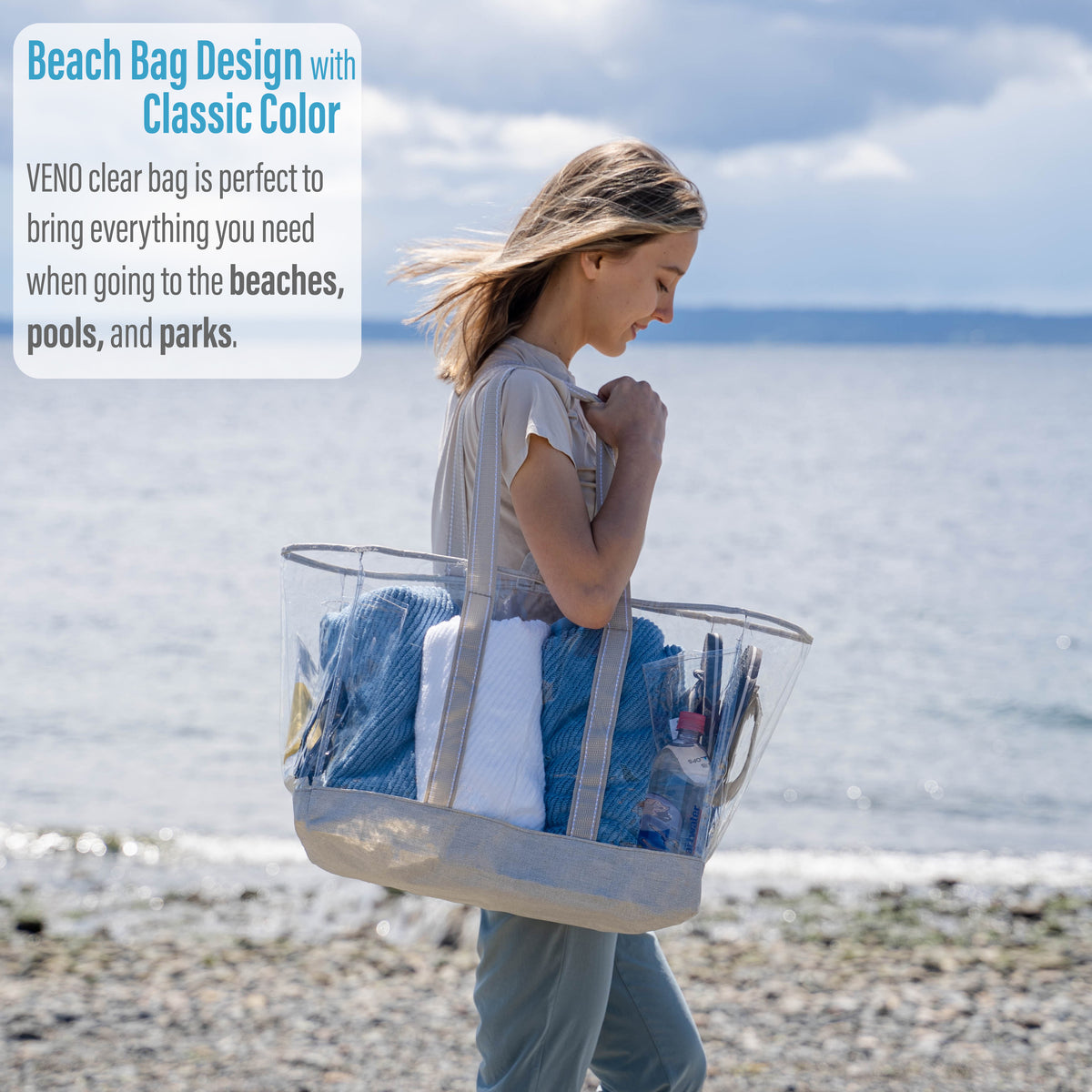 Beach, Pool and Yoga Tote Bag - Navy Blue