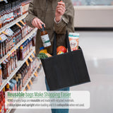 3-Pack Reusable Grocery Shopping Bags, Premium Quality Tote with Reinforced Bottom - Black