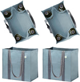 4 Packs Reusable Grocery Shopping Bag w/ bottle holder, Hard bottom, Foldable, Multipurpose