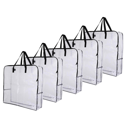 3 Large Plastic Clear Storage Bags Handle Resealable Zipper Clothes Travel  15x17