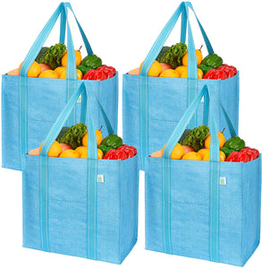 4 Pack Reusable Grocery Shopping Bag With Reinforced Hard bottom