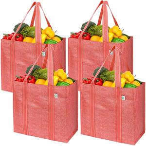 4 Pack Reusable Grocery Shopping Bag With Reinforced Hard bottom