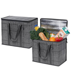 2 Pack Insulated Reusable Grocery Bag with Cardboard Bottom