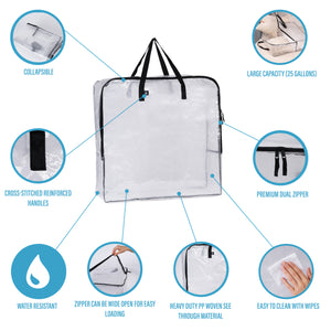 5 Packs Over-Sized Clear Storage Bag with Strong Handles and Zippers