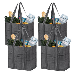 4 Pack Reusable Grocery Shopping Bag With Reinforced Hard bottom