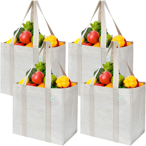 4 Pack Reusable Grocery Shopping Bag With Reinforced Hard bottom