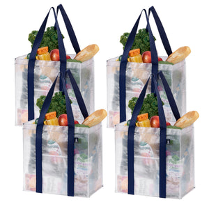 4 Pack Reusable Grocery Shopping Bag With Reinforced Hard bottom