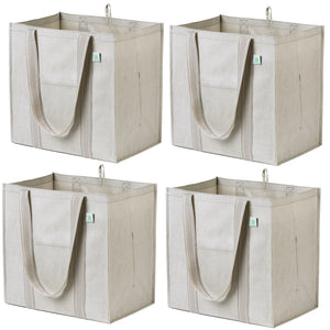 4 Packs Reusable Grocery Shopping Bag w/ bottle holder, Hard bottom, Foldable, Multipurpose