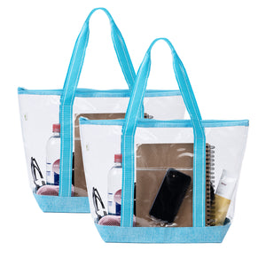 2 Packs Large Clear Bag, Transparent PVC Tote Bag with Zipper