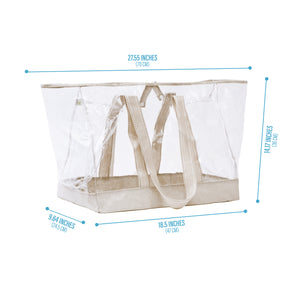 Beach Bag Clear PVC Tote Water Resistant Inside Pocket, Cyan