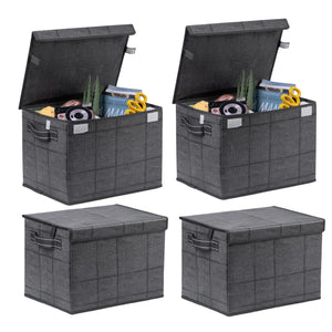 4 Pack Large Foldable Storage Bin with Connected Lid, Collapsible Cube