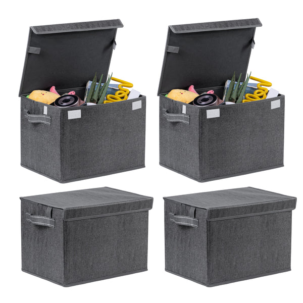4 Pack - Sculpted Felt Storage Bins with Lids & Dividers
