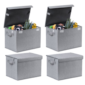 4 Pack Large Foldable Storage Bin with Connected Lid, Collapsible Cube, Box, Organizer