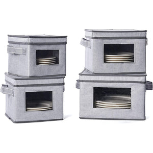 4 Sizes Dinnerware Storage Box w/ Lid and Handles, Dishes Storage Movi