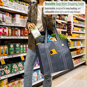 4 Packs Reusable Grocery Shopping Bag w/ bottle holder, Hard bottom, Foldable, Multipurpose